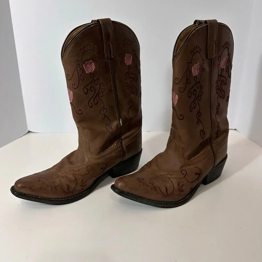 Shyanne Western Boots Embroidered Brown Floral Cowgirl | Girls Size 5